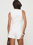 Romper Fixed shoulder straps, scooped neckline, button fastening down front Non-stretch material, unlined 