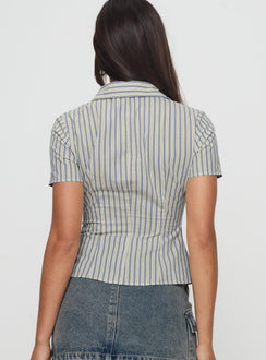 back view of model wearing Princess Polly Peppy Shirt Stripe Short Sleeves V-Neck 