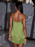 back view of model wearing Princess Polly Apple Cider Mini Dress Green Square Neck 