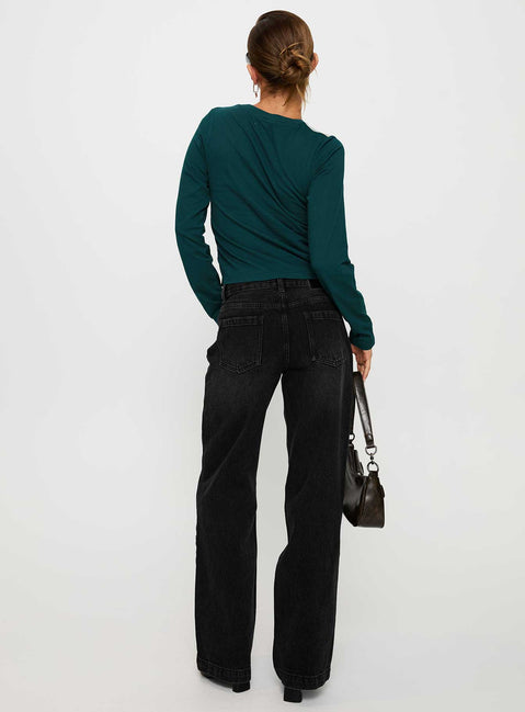 back view of model wearing Princess Polly Anelli Low Rise Straight Leg Jeans Washed Black Low Rise Jeans 