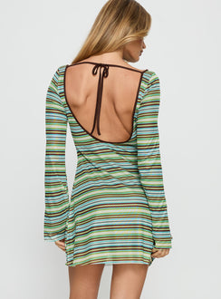Lukea Long Sleeve Mini Dress Green Stripe