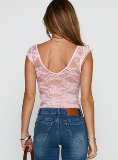 back view of model wearing Princess Polly Tantalize Bodysuit Pink Short Sleeve 