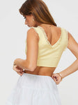 Crop top Fixed straps, lace detail, sweetheart neckline, invisible zip fastening at side, curved hem