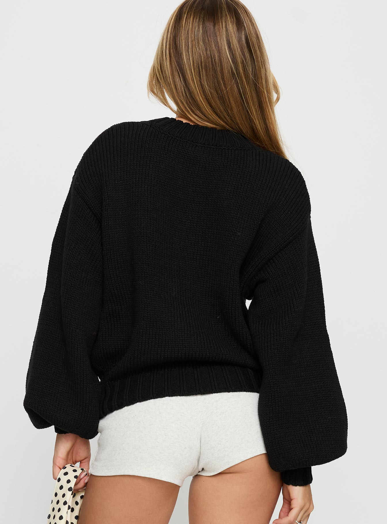 back view of model wearing Princess Polly Edern Cardigan Black regular 