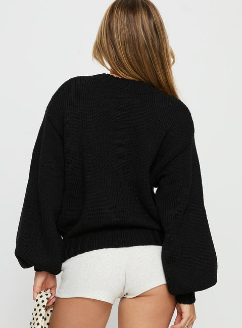 back view of model wearing Princess Polly Edern Cardigan Black regular 
