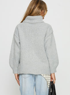 back view of model wearing Princess Polly Let Love In Knit Sweater Grey 