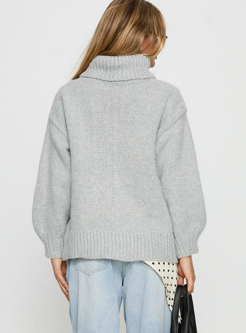 back view of model wearing Princess Polly Let Love In Knit Sweater Grey 