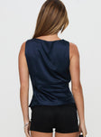 back view of model wearing Princess Polly Jaide Top Navy Sleeveless High Neck 