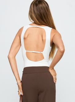 back view of model wearing Princess Polly Midnight In Paris Backless Bodysuit White Sleeveless 