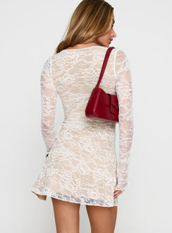 back view of model wearing Princess Polly Airabella Lace Mini Dress White Plunger 
