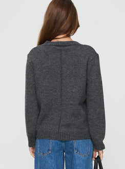 back view of model wearing Princess Polly Larkins Cardigan Grey cropped 