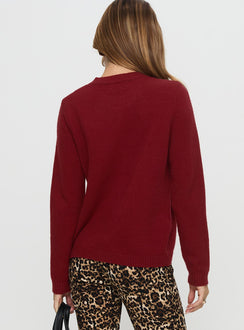 back view of model wearing Princess Polly Arica Button Up Knit Cardigan Red Long 