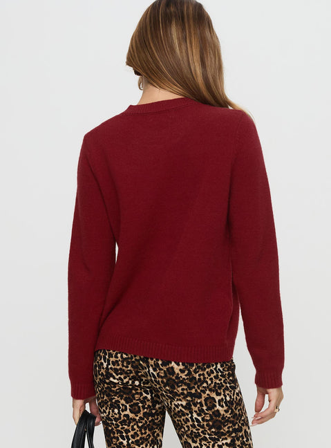back view of model wearing Princess Polly Arica Button Up Knit Cardigan Red Long 