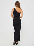 back view of model wearing Princess Polly Toomba Maxi Dress Black Asymmetric Neckline 