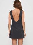 back view of model wearing Princess Polly Blyss Mini Dress Charcoal Boat Neck 