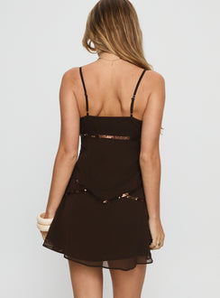 Jesenia Beaded Mini Dress Brown