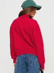 back view of model wearing Princess Polly Oberan Knit Sweater Red 