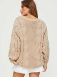 Ellison Cable Knit Sweater Beige Princess Polly  Long 