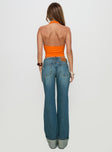 back view of model wearing Princess Polly Toros Mid Rise Denim Jeans Mid Blue Mid Rise 