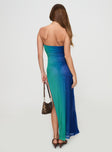 back view of model wearing Princess Polly Rosalina Maxi Dress Blue Sweetheart Neckline 