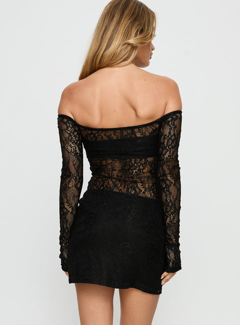 Annora Long Sleeve Lace Mini Dress Black