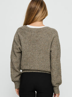 back view of model wearing Princess Polly Daelan Wrap Knit Cardigan Brown Cropped Jumpers 