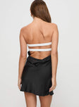 back view of model wearing Princess Polly Shellie Mini Dress Black / White Sweetheart Neckline 