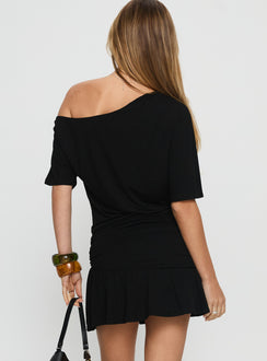 Haylo Off Shoulder Drape Mini Dress Black