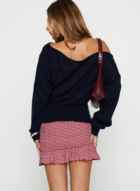 back view of model wearing Princess Polly Growing Up Frill Detail Mini Skirt Red Check Mini Skirts 