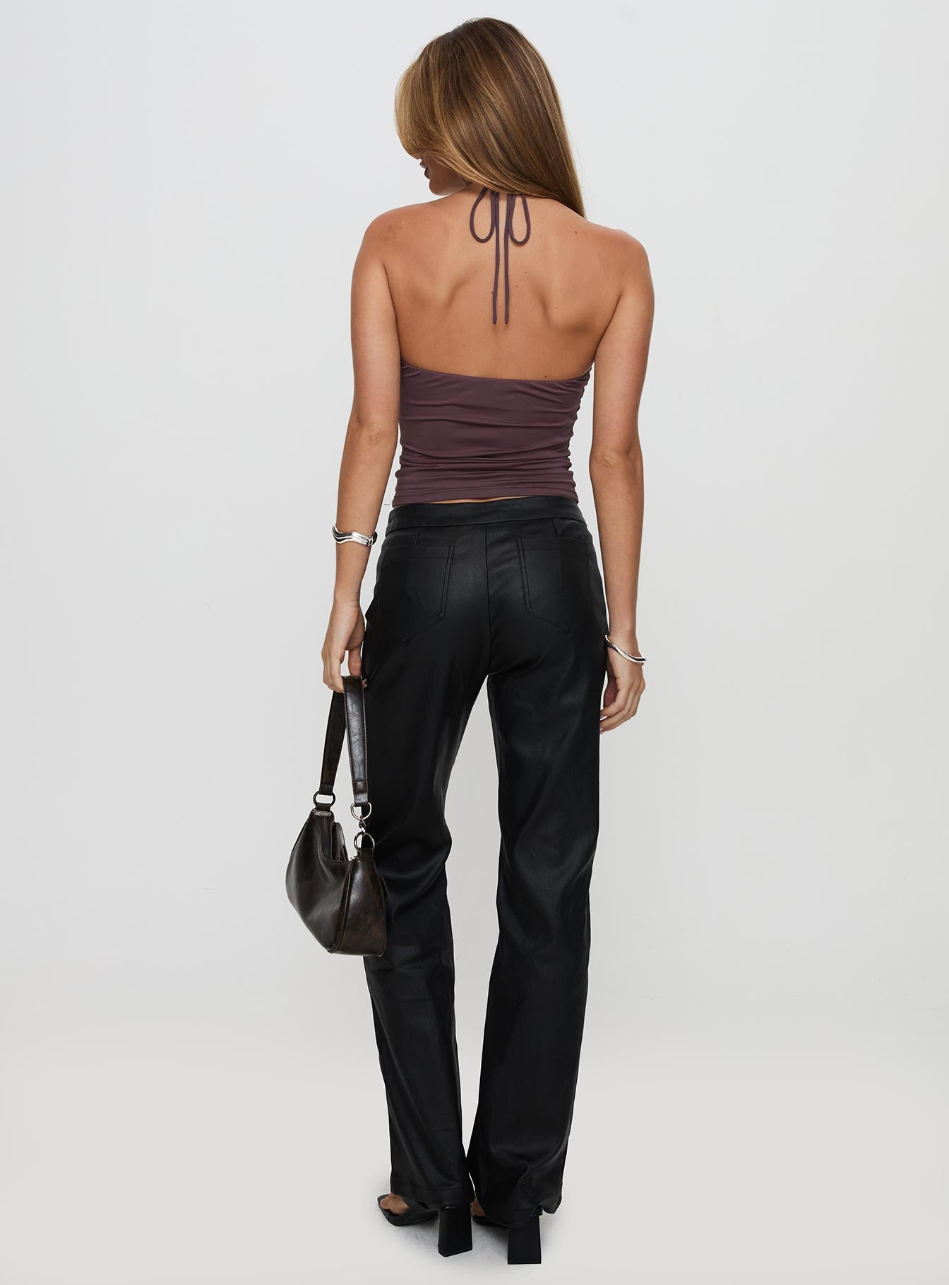 back view of model wearing Princess Polly Play The Tapes Pants Black 