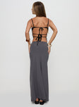 back view of model wearing Princess Polly Calisay Maxi Skirt Slate Maxi 