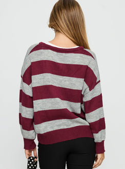 back view of model wearing Princess Polly Devvon V Neck Knit Cardigan Red Stripe 