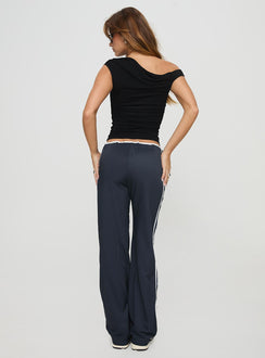 back view of model wearing Princess Polly Maranie Pants Navy/ White High Waisted Pants 