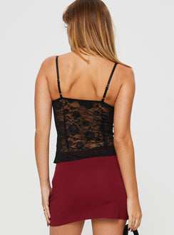 back view of model wearing Princess Polly Kerr Lace Top Black Sleeveless Sweetheart 