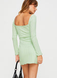 back view of model wearing Princess Polly Atticka Long Sleeve Mini Dress Sage Square Neck 