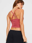 Front view of model wearing  front Princess Polly Sleeveless Square Neck  Wandella Tank Red Glitter