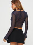 back view of model wearing Princess Polly Korba Long Sleeve Top Navy Full Sleeves Sweetheart 