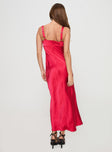 back view of model wearing Princess Polly Joane Maxi Dress Red Sweetheart Neckline 