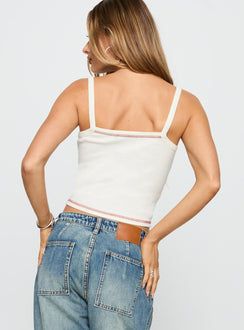 back view of model wearing Princess Polly Smooches Graphic Top Cream Sleeveless Square Neck 