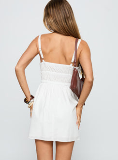 back view of model wearing Princess Polly Viviette Ruched Mini Dress White Plunger 