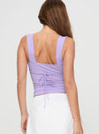 back view of model wearing Princess Polly Zyair Top Lilac Sleeveless V-Neck 