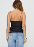 back view of model wearing Princess Polly Mariah Cami Top Black Sleeveless Plunger 