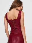 back view of model wearing Princess Polly Toluca Top Red Sleeveless Square Neck 