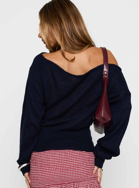 back view of model wearing Princess Polly Suena Jumper Navy Long 