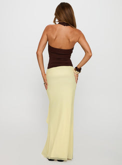 back view of model wearing Princess Polly Caviar Tie Maxi Skirt Lemon 