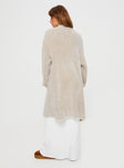 back view of model wearing Princess Polly Tremmy Textured Cardigan Natural Long 