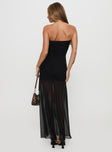 back view of model wearing Princess Polly Decadent Strapless Maxi Dress Black Straight Neck 