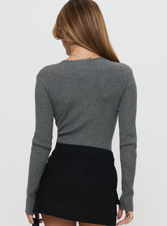 back view of model wearing Princess Polly Kerra Long Sleeve Bodysuit Charcoal Full Sleeves 