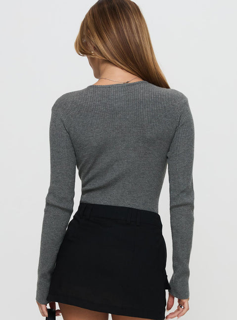 back view of model wearing Princess Polly Kerra Long Sleeve Bodysuit Charcoal Full Sleeves 