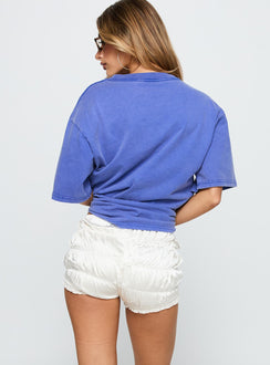 back view of model wearing Princess Polly Sun Will Rise Ruched Mini Short Cream Low Rise Shorts 